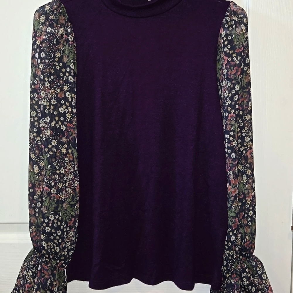 Elegant Purple Blouse with Billowing Sleeves- NWOT